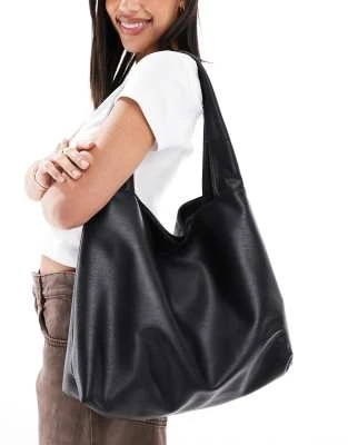 Pull&Bear - City - Cabas en similicuir - Noir