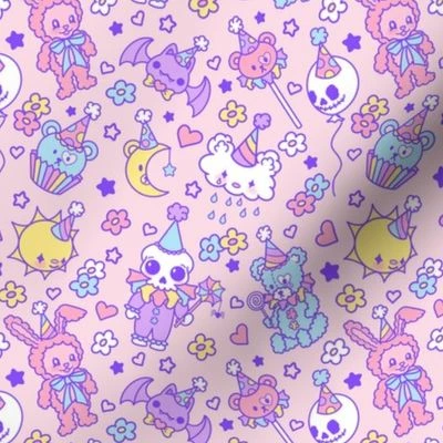 Clowncore Pastel Goth Kawaii Clowns Fabric | Spoonflower