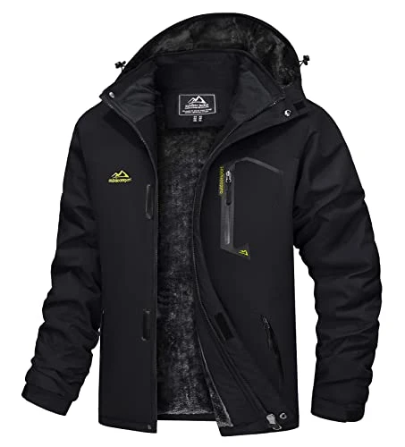 TACVASEN Veste d'hiver Hommes Outdoor Polaire Veste Imperméable Ski Neige Veste de Montagne pour Homme Noir