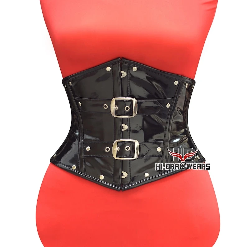 Corset sous la poitrine en PVC noir : baskets gothique steampunk à la taille