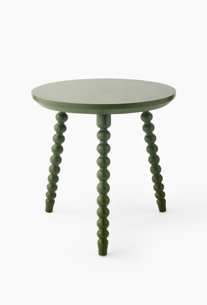 Table pieds boules, D40xH46cm, bois