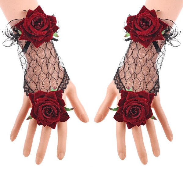 Steampunk – manchettes Lolita Rose ajouré, faux bijou décoratif Vintage manches en dentelle, poignet gothique, accessoires Cosplay