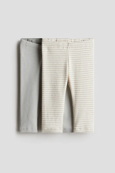 Lot de 2 leggings côtelés en coton - Gris clair/rayures beiges - ENFANT | H&M FR
