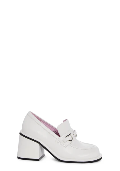 Sugar Thrillz Vegan Leather Platform Loafers With Hearts On Top - White
