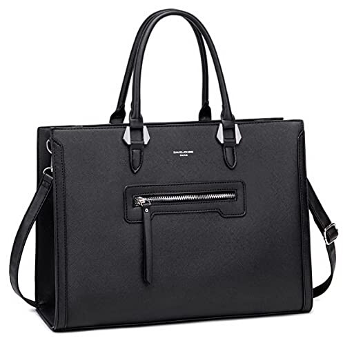 David Jones - Grand Sac à Main Femme - Cabas Fourre-Tout Cours Lycée Cuir PU Rigide - Sac Elégant Ville Travail Poches Multiples - Shopper Porté Epaule Bandoulière Grande Capacité A4 Mode Chic - Noir