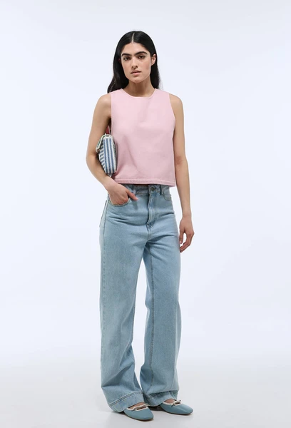 Top sans manches uni en coton