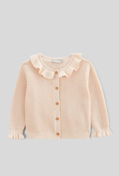 Cardigan tricot col fantaisie uni en coton