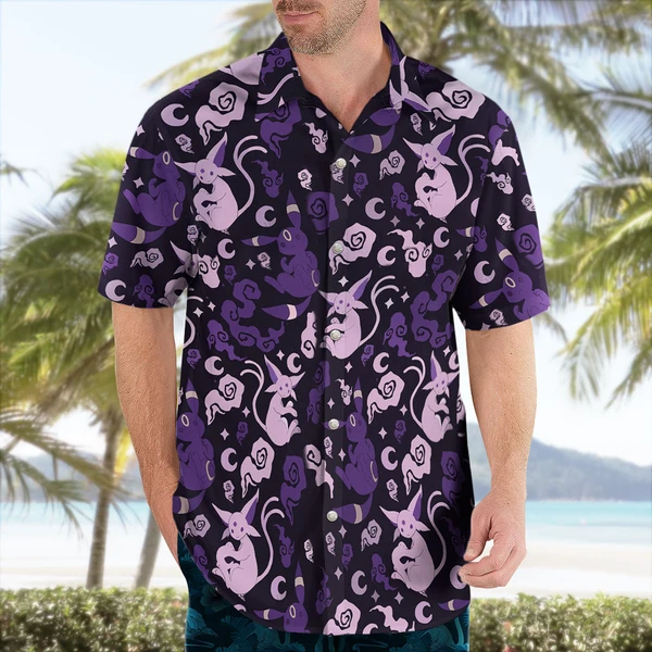 Pokemon Espeon and Umbreon Purple Night Hawaiian Shirt