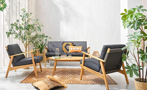 Tapis en polypropylène marron et écru 150x200 NAKURU | Maisons du Monde