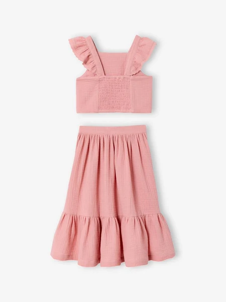 Ensemble fille cérémonie blouse jupe à volant blush - Vertbaudet