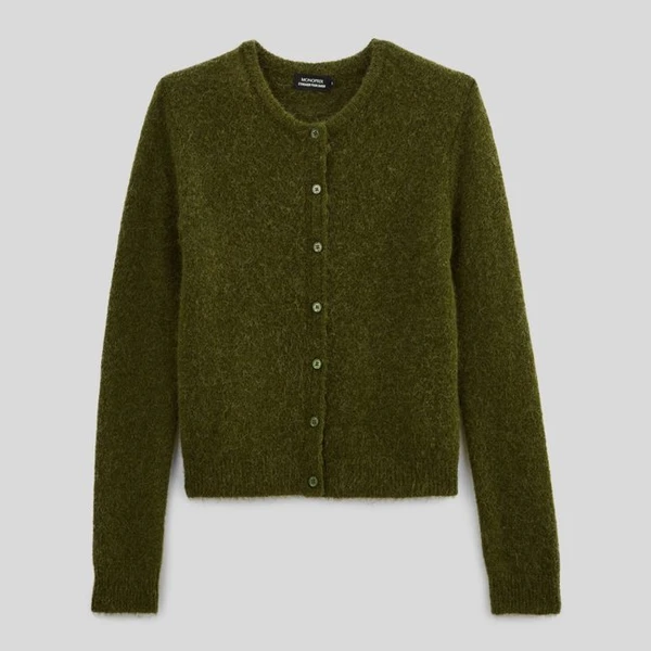 Cardigan col rond boutonné uni contenant de l&#39;alpaga
