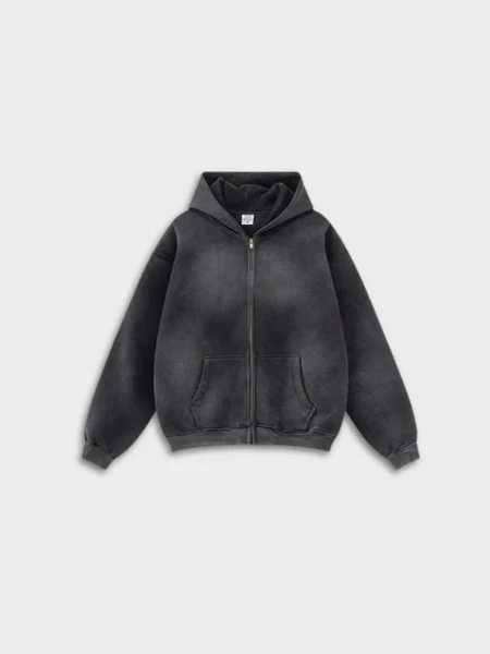 Sweat à capuche zippé "Délavé dégradé" 330 g/m²