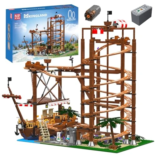Mould King Kit de construction de montagnes russes technologiques 11013, grandes montagnes russes à double hélice avec blocs de construction de moteurs, modèle de sous-verre à boucle technique, bloc