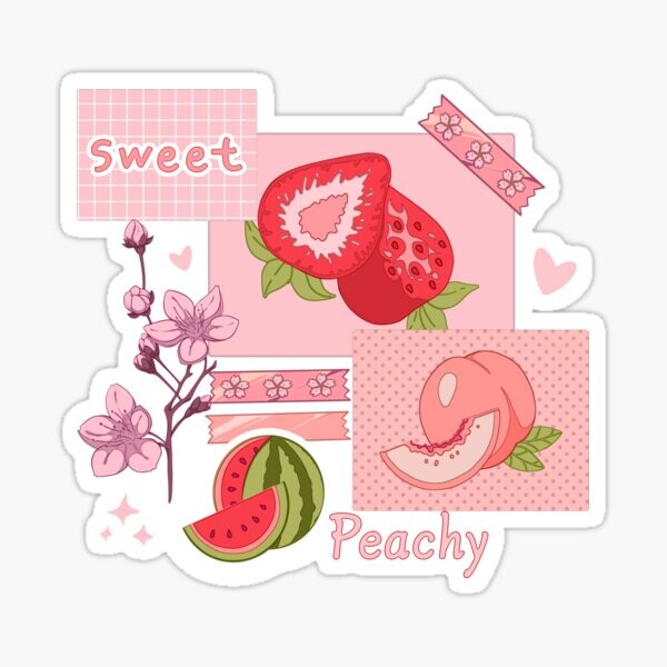 Le design rose pêche avec diverses baies, fruits et autres autocollants mignons | Sticker