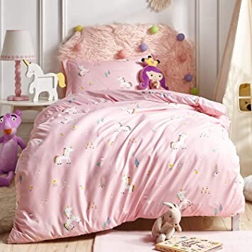 Hansleep Housse de Couette 120x150 cm Enfant - Parure Lit Licorne 1 Personne, Parure 2 Pièces Ado Fille Bébé, Housse Couette Imprimé avec Femeture Éclaire + Taie d'oreiller 40x60 cm, Rose: Amazon.fr: Cuisine & Maison