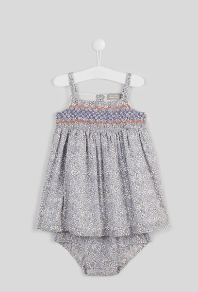 Robe à bretelles doublée avec culotte imprimées en coton BIO