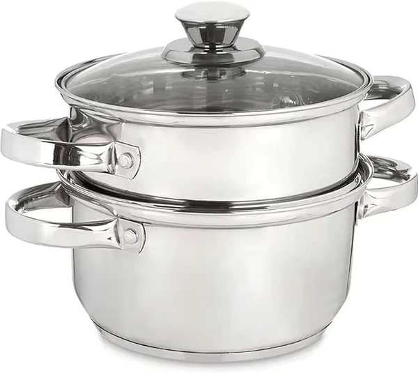 Cuiseur vapeur avec couvercle de 3 litres pour cuisson à la vapeur, marmite en acier inoxydable de 22 cm, convient pour induction, grande cocotte vapeur avec couvercle en verre