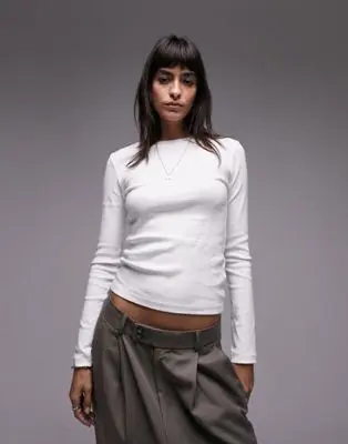 Topshop - Top ajusté à manches longues - Blanc