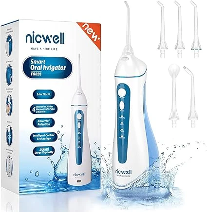 Hydropulseur jet Dentaire Portable - Irrigateur Oral Professionnel, IPX7 Etanche, 5 Buses à Jet, 4 intensités différentes Modes, USB Chargé pour 21 Jours D'utilisation, Avec une Capacité de 200 ML