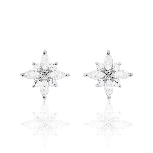 Boucles D'oreilles Puces Eclat Argent Blanc Oxyde De Zirconium