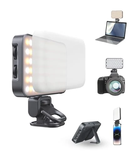 TONEOF 96 LED Lampe de Téléphone Améliorée avec Coque Souple&Support Intégré, Lampe pour Appareil Photo, Lamp de Visioconférence Rechargeable avec Réglage Multiple de la Luminosité, Lamp Selfie-Noir