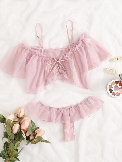 Ensemble de lingerie en mousseline à pois