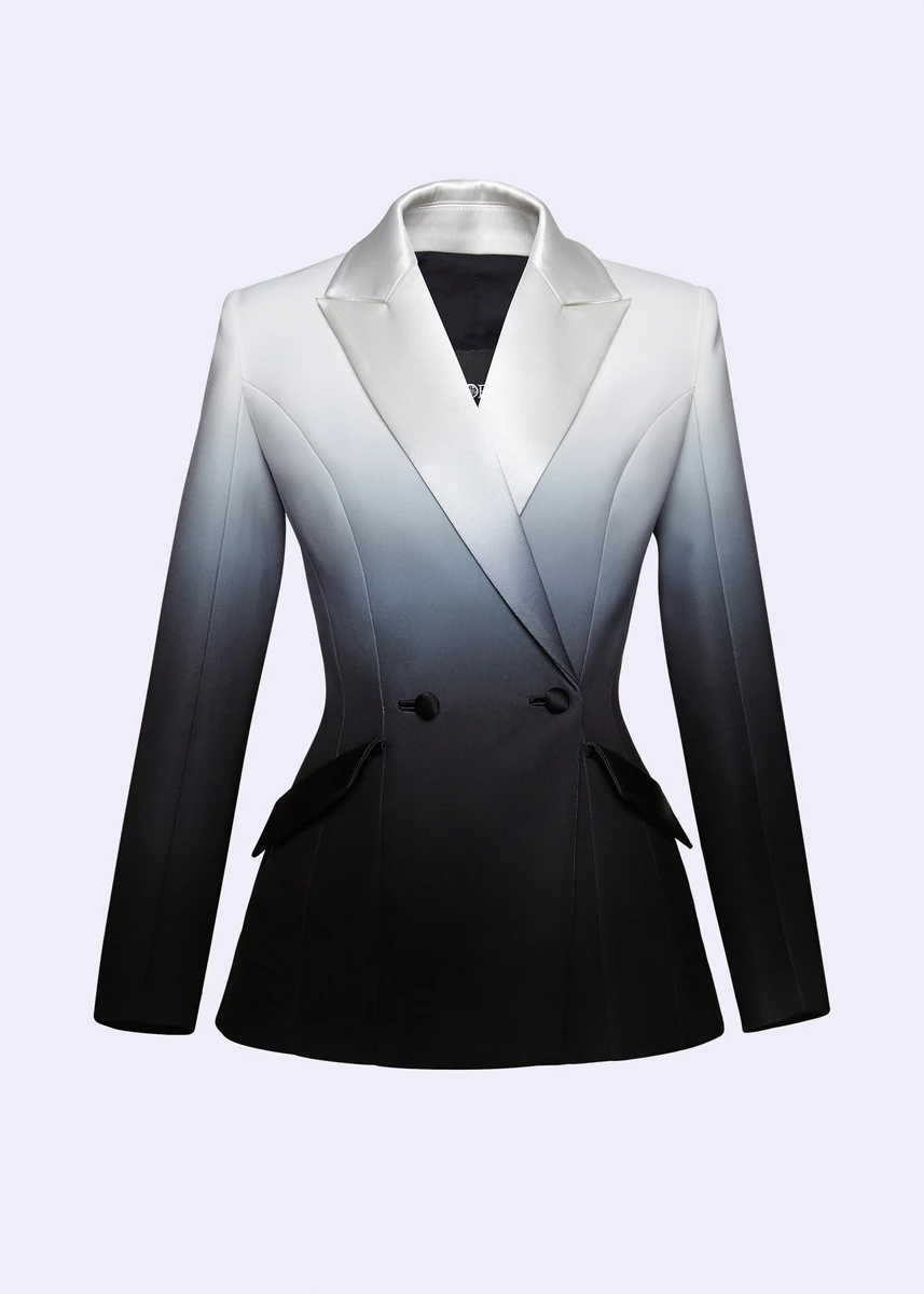 Black & White Ombre "Charon" Double-Breasted Le Smoking Jacket - POEM