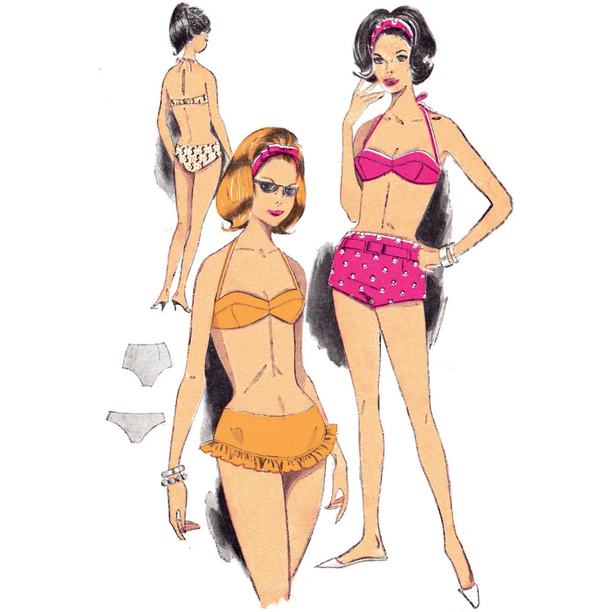 Patron de couture vintage des années 1960, short, soutien-gorge et bikini - Buste : 34" (86 cm)