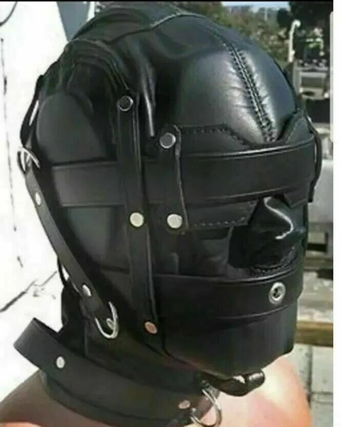 Bondage de masque de capot en cuir véritable
