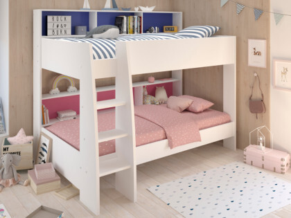 Lits superposés LENNY 2x90x200cm Etagères Fond rose