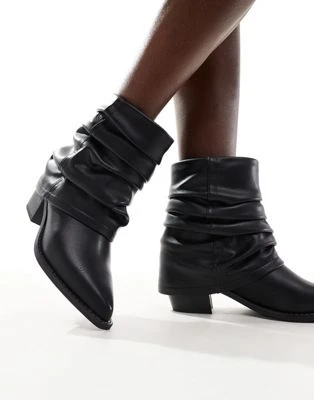 Glamorous - Bottines froncées style western - Noir