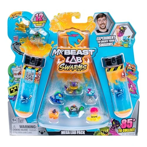 MrBeast Lab Coffret Méga labo Atomic Swarms, Verse de l'eau, secoue Le Tube à essai et découvre 2 des 12 Mini créatures MrBeast Swarms de 2,5 cm à Collectionner, Plus de 85 à Collectionner