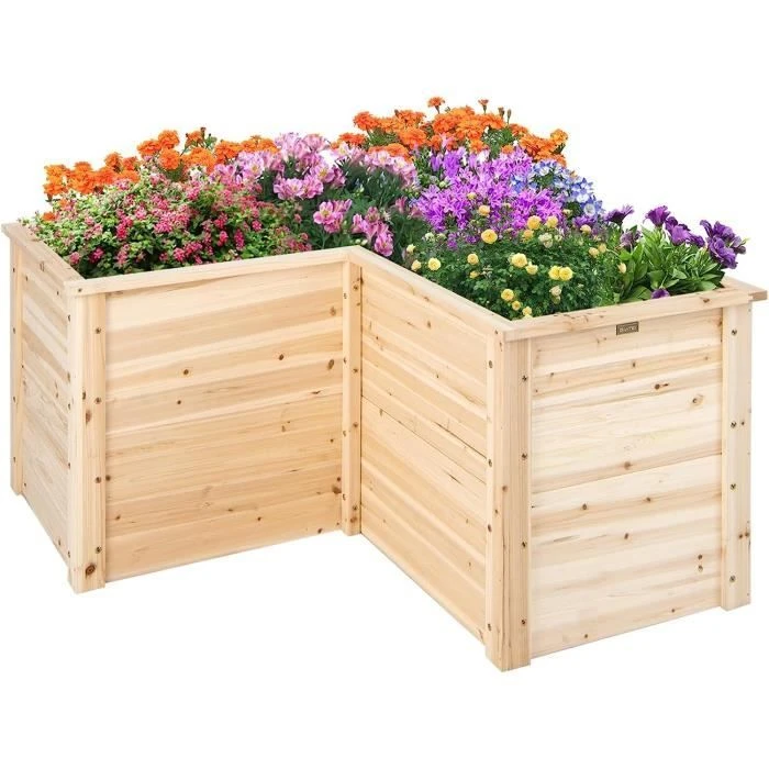 RELAX4LIFE Carré Potager en Bois de Sapin | Base Ouverte | Jardinière Surélevée en Forme de L