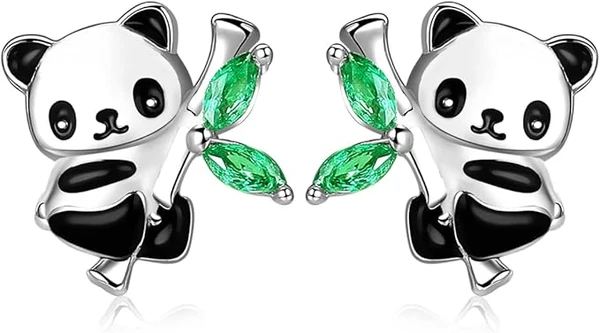 Boucles d'oreilles panda en argent sterling 925 pour filles Boucles d'oreilles panda mignonnes hypoallergéniques Cadeaux d'anniversaire pour filles adolescentes
