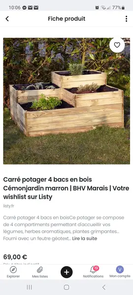 Carré potager 4 bacs en bois Cémonjardin marron | BHV Marais | Votre wishlist sur Listy