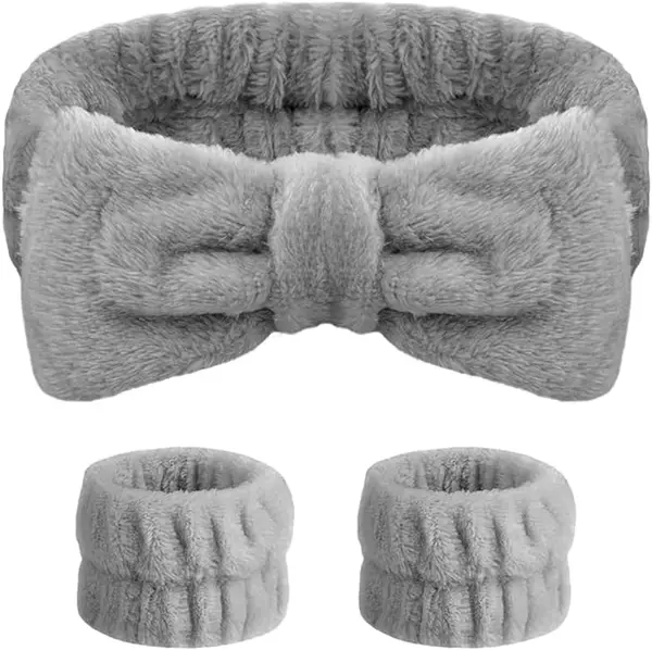 AOMIG Bandeau de maquillage pour femme, 3 pièces SPA Headband en microfibre élastique avec poignets SPA, Bowknot Bande de cheveux doux et mignon, Bandeau femme pour maquillage, soins de la peau, douche, yoga
