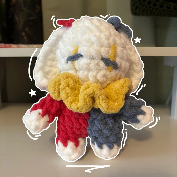 Crochet Jester Clown Bunny – Handmade Plush in Primary Colors | Circus core Bunny Plush | Whimsical Clown Plush Toy | Unique Gift