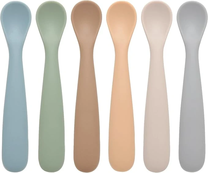 Cuillère Silicone Bébé, 6 Pcs Cuillere Bebe 6 Mois Apprentissage Beaba, Ustensiles d'Alimentation, Fournitures De Sevrage, Cuillères d'Entraînement, Lavables Au Lave-Vaisselle Et à l'Ébullition
