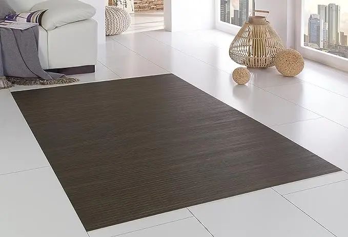 DE-COmmerce Tapis en bambou massif Mocha, 200 x 200 cm, barres trempées de 17 mm, tapis sans bordure, fabriqué en Allemagne
