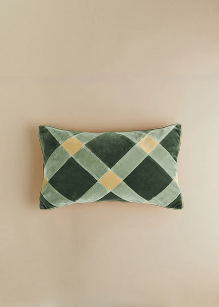 Coussin Velours Patchwork - Petit modèle - Beige et Kaki