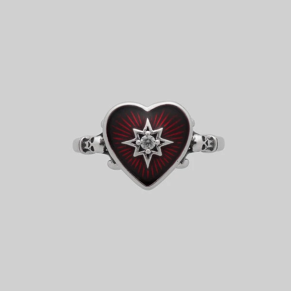 FOREVER YOURS. Red Enamel Heart Ring - Silver