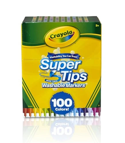 Crayola - Kit de 100 Feutres Lavables, Pointe Conique pour Traits Fins et Épais, Assortiment de Couleurs - Âge Conseillé: à Partir de 3 Ans