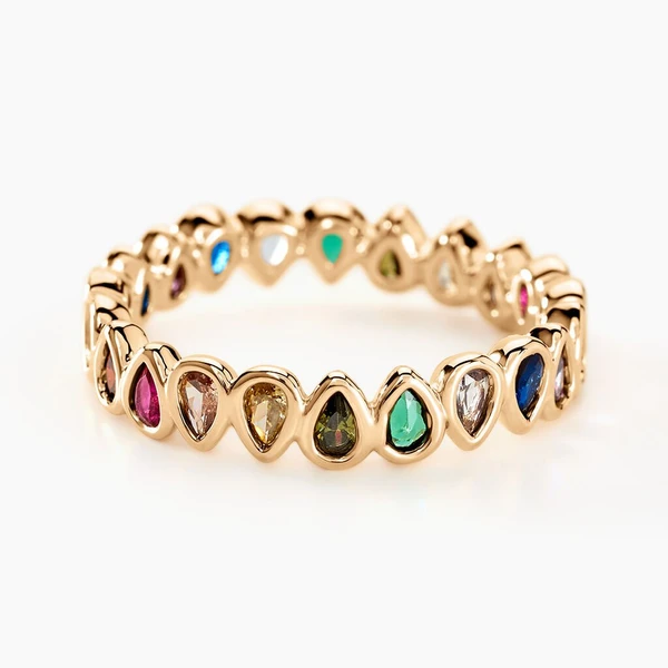 Bague Plaqué Or Jaune Ethem Anneau Pierres Multicolores