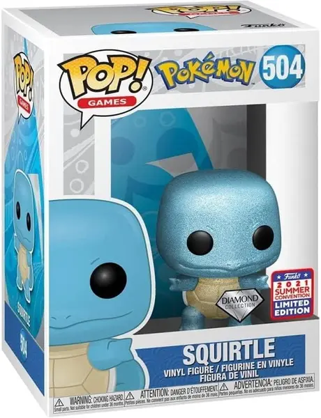 Funko Pop Pokemon Figurine Squirtle Carapuce 2021 Summer Convention Diamond Collection #504 – Exclusive Special Edition - Figurine Pop Multicolore Taille Unique
