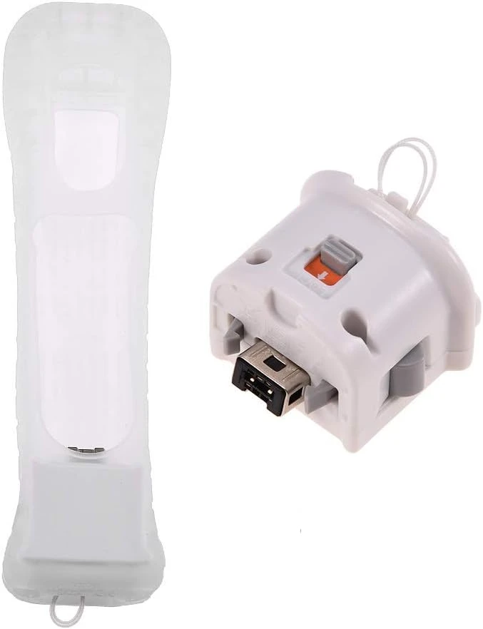 Zerone Lot de 2 adaptateurs Motion Plus avec Coque en Silicone pour Manette Wii Remote Motion Plus Sensor Accessoires pour télécommande Wii Wii U Blanc