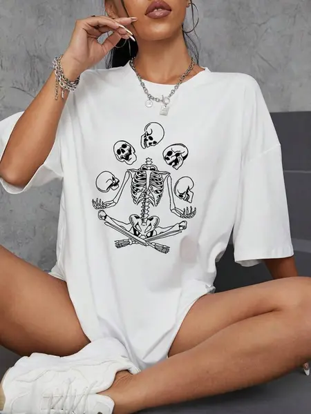 T-Shirt Oversize ImprimÃ© Squelette Ãpaule tombante