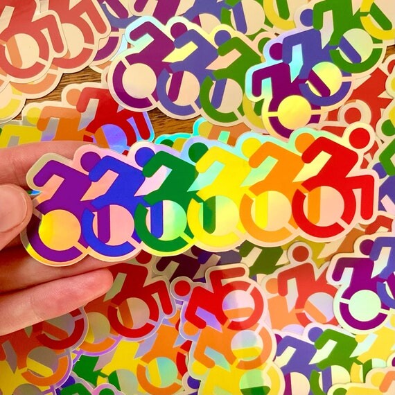 Fauteuil roulant LGBTQ Rainbow Pride Flag Holographic Sticker // ÉDITION LIMITÉE