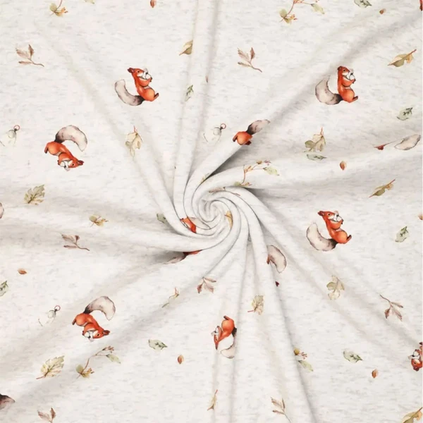 Ce tissu sweat gratté de coton gris chiné à motif fall | Pour couture de vêtement enfant