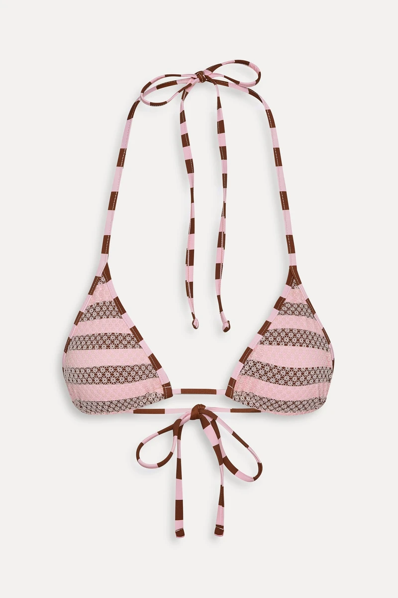 Nick Mesh Striped Bikini Top - Strawberry Chocolate