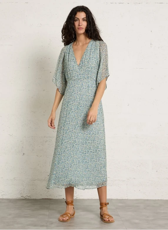 Robe longue col v imprimÃ© balma Vert Maison 123 - Femme | Printemps.com